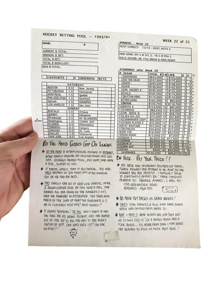 old style pick sheet